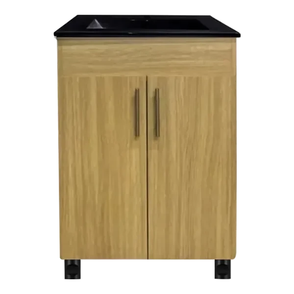 Oakwood Vanity Cabinet with Black Basin Top