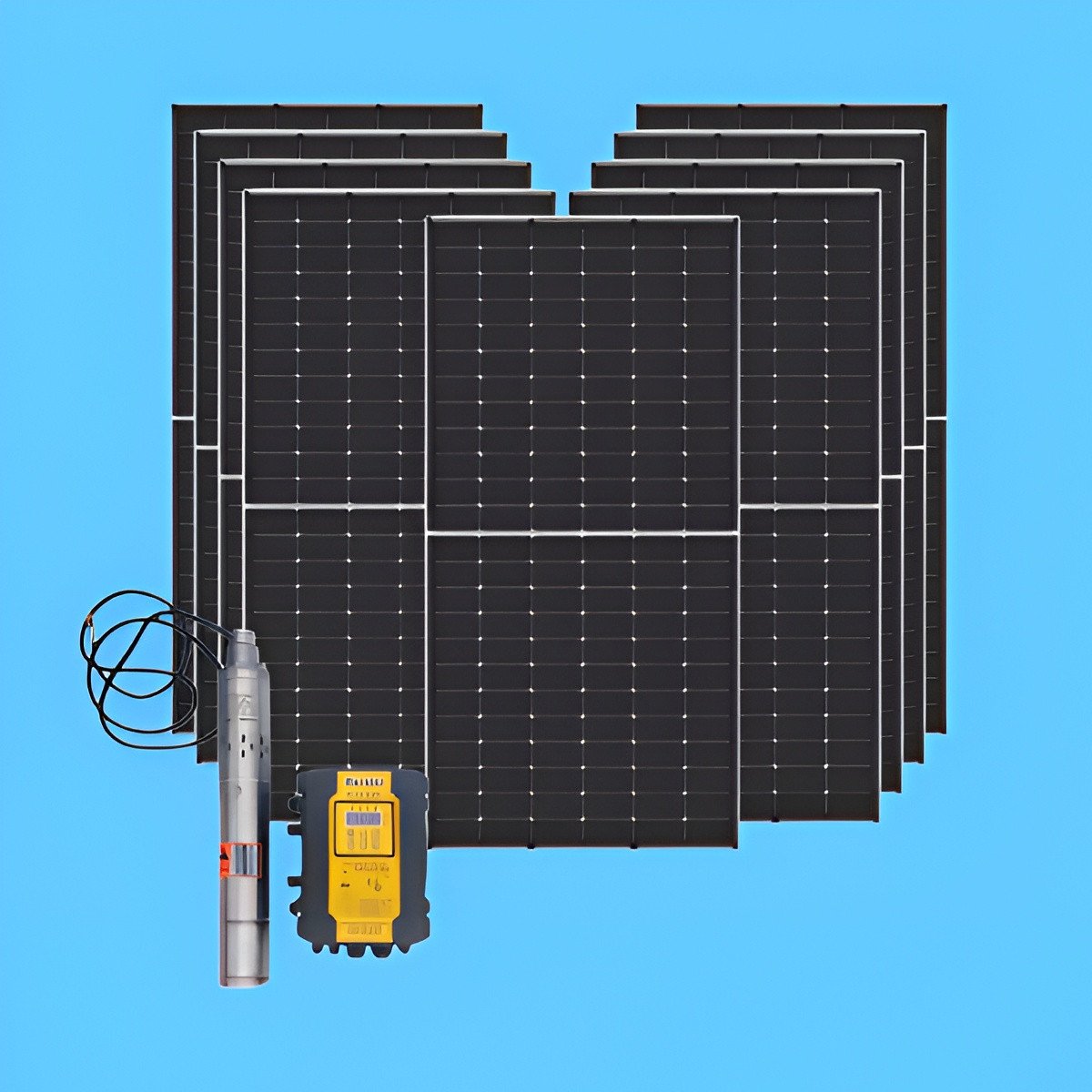 HZ Solar AC/DC Submersible Pump 100m + 9x Jinko 555W Tier 1 Solar Panels – 16m³/h / 100m Head / Off-Grid Water Solution