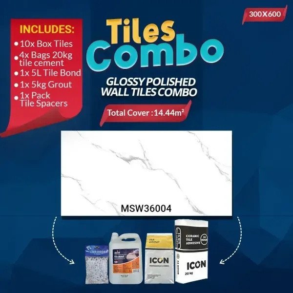 Carrara White Wall Tiles Combo | Glossy Polished Ceramic | 300X600mm | A-Grade | Msw36004m