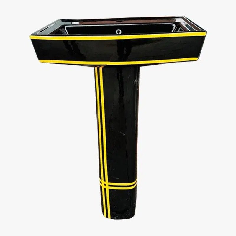 Black & Gold Basin with Pedestal