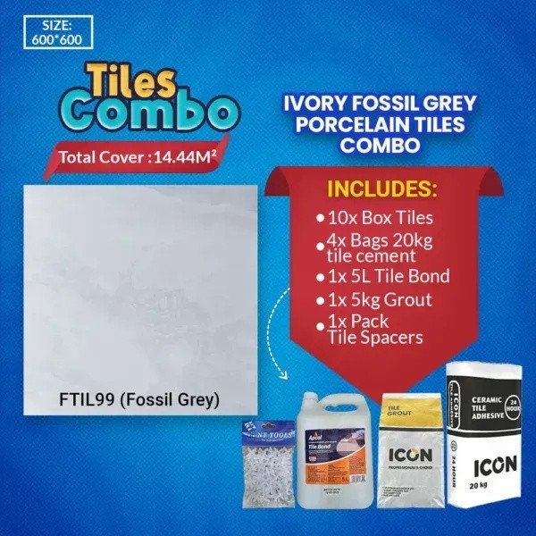 Ivory Fossil Grey Porcelain Tiles Combo | FTIL99
