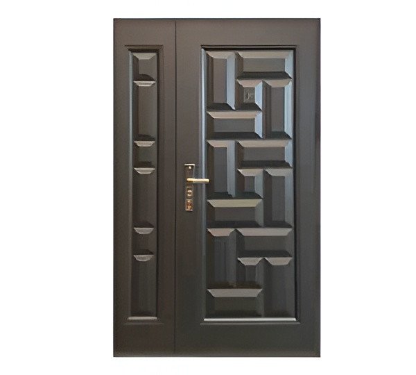 Grey Geometric Steel Security Door – 1200 X 2100 Mm (Jh026)