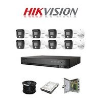 Hikvision 8ch 5MP Turbo HD kit - HD DVR - 8 x NEW! 3K 5MP Smart Hybrid Light Audio Camera - 1TB HDD - 100m Cable - 20m Night vision