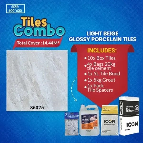 Light Beige Porcelain Tile Combo – Glossy Finish – 86025