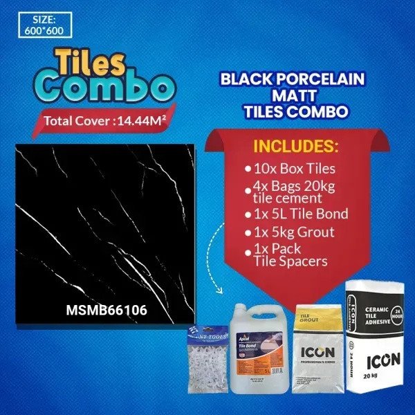 Black Porcelain Matt Tile Combo Pack – 14.44M² | Msmb66106