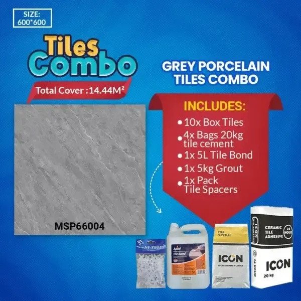 Floor Tile Grey Combo – Glossy Polished – Porcelain – 600x600mm – A|Grade