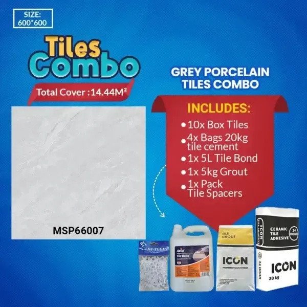Floor Tile Mist Grey Combo – Glossy Polished – Porcelain – 600x600xmm | A-Grade