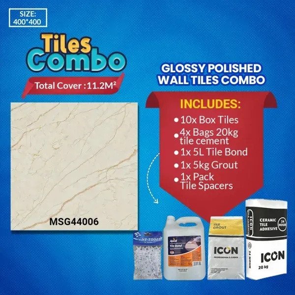Beige 400x400mm Glossy Square Wall Tile Combo Pack | MSG44006