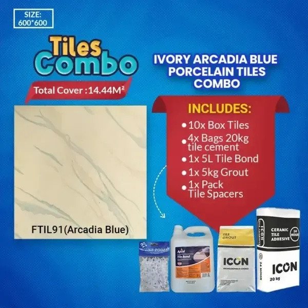 Ivory Arcadia Blue Porcelain Tile Combo | Ftil91
