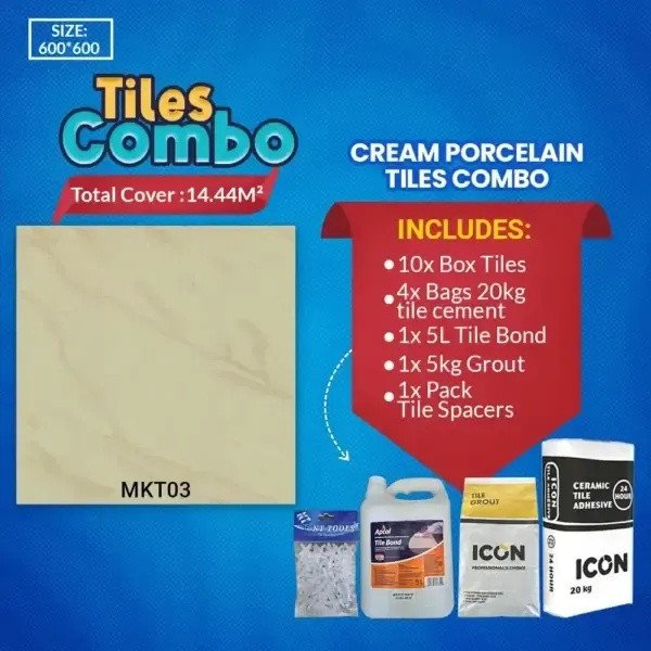 Ivory Light Cream Floor Tiles Combo–Glossy Polished-Porcelain-600X600mm | A-Grade | MKT03