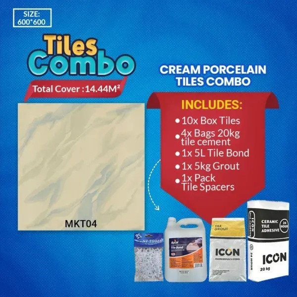 Luxury Ivory Floor Tiles Combo-Glossy Polished-Porcelain-600X600mm | A-Grade | Mkt04