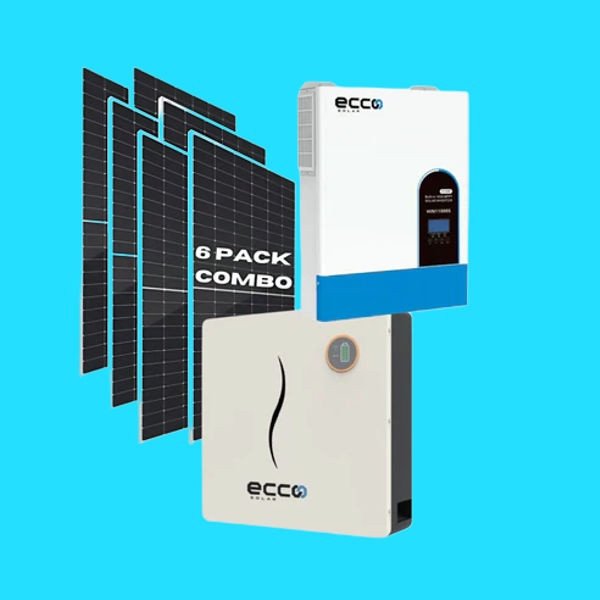 11KVA Ecco MPPT Hybrid Inverter 48V + 5.12kWh Ecco Lithium Battery 100AH + 6x 595W JA Mono Crystal Solar Panels Off Grid Solar Combo Kit