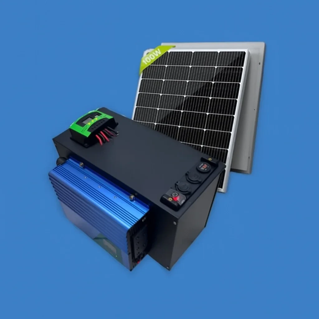 Portable Off-Grid Solar Power System with 100AH 12V Lithium Battery, 1500W Inverter, and 100W Solar Panel