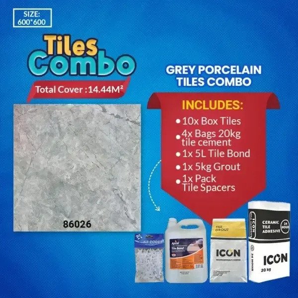 Grey Floor Tiles Combo-Glossy Polished-Porcelain-600X600mm | A-Grade (86026)