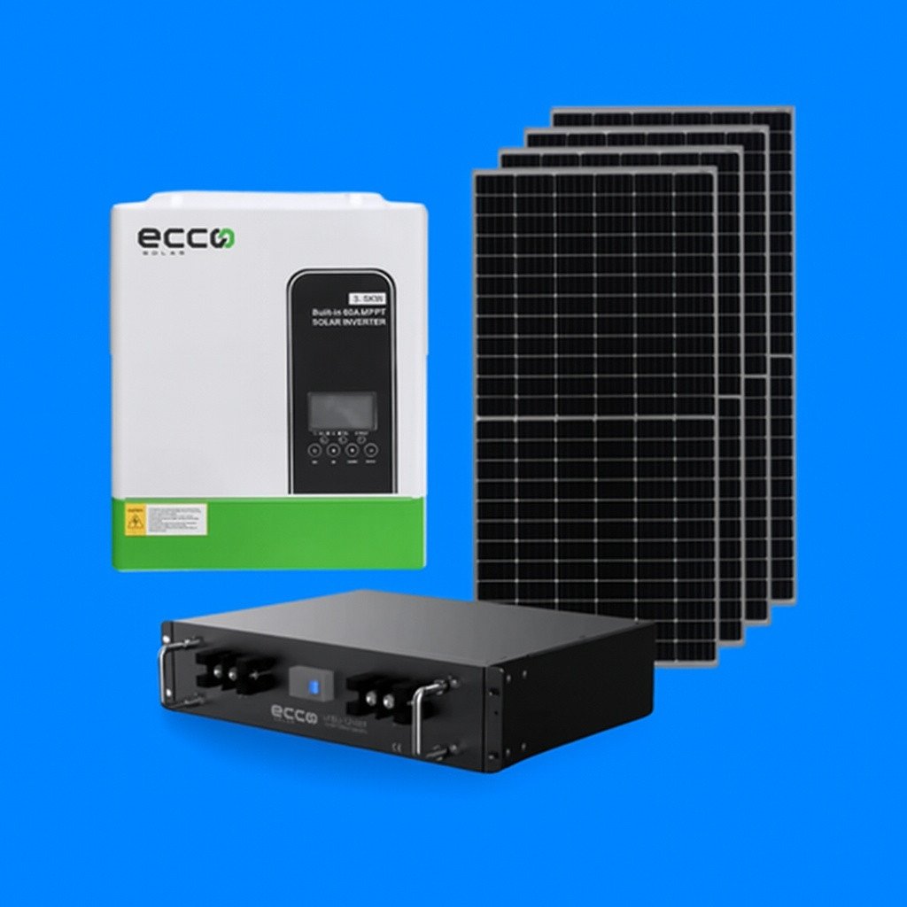 3.5KVA / 3500W ECCO Hybrid Inverter + 24V ECCO Lithium Battery 100AH + 3x 460W High-Efficiency Solar Panels