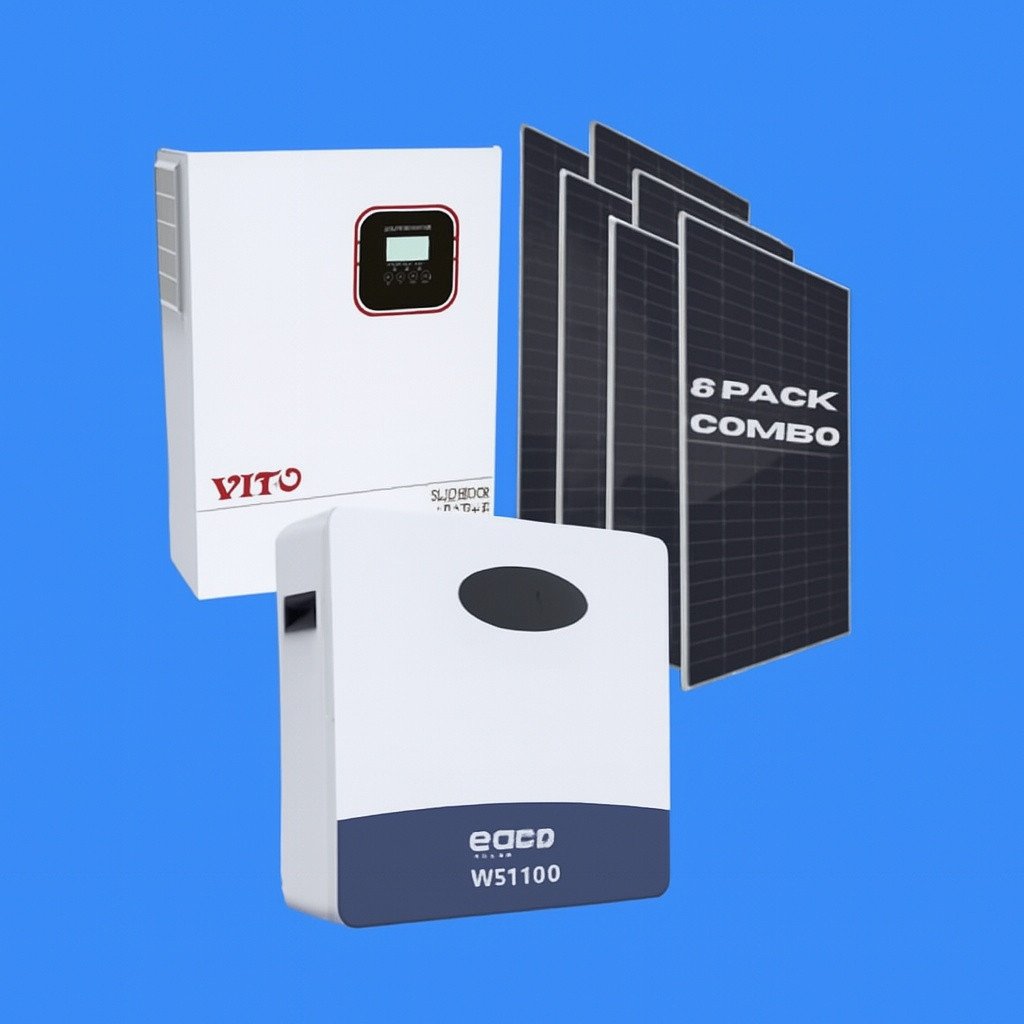 11KVA VITO Pure Sine Wave Hybrid Inverter MPPT + 5.12kWh Ecco Lithium Battery + 6 x Tier 1 Mono Solar Panels