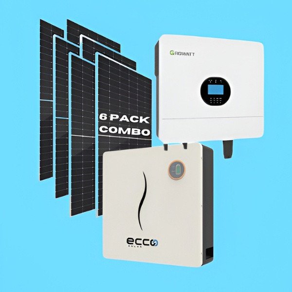 6KW Growatt MPPT Hybrid Inverter 48V + 5.12kWh Ecco Lithium Battery 100AH + 6x 595W JA Mono Crystal Solar Panels Off Grid Solar Combo Kit