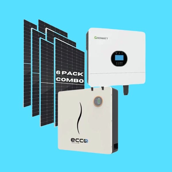 6KW Growatt MPPT Hybrid Inverter 48V + 5.12kWh Ecco Lithium Battery 100AH + 6x 595W JA Mono Crystal Solar Panels Off Grid Solar Combo Kit
