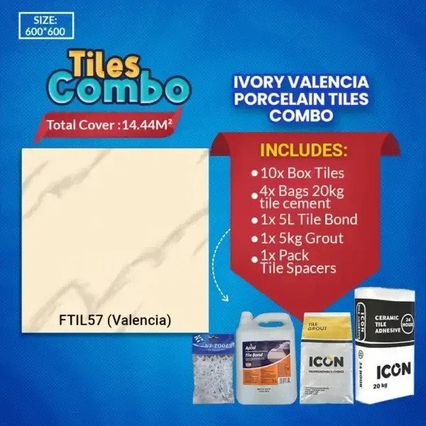 Ivory Valencia Floor Tile Combo-Glossy Polished-Porcelain-600X600mm | A-Grade | Ftil57