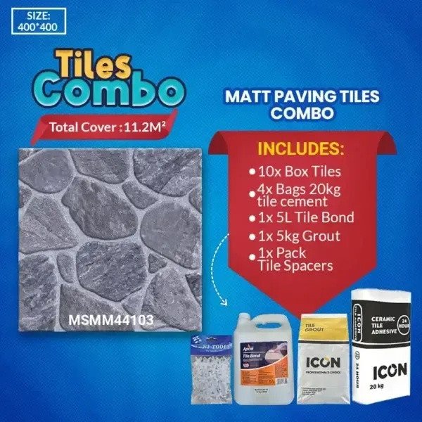 Matt Floor Tile Grey Combo-Ceramic-400x400mm | A-Grade