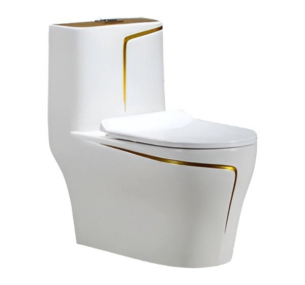 White And Gold One-Piece Modern Toilet