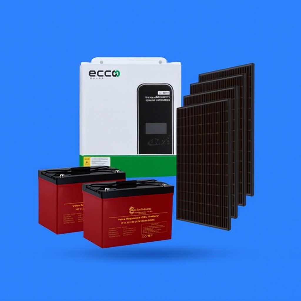 3.5KVA / 3500W ECCO Hybrid Inverter + 2x 12V 120AH Gel Batteries + 3x 460W High-Efficiency Solar Panels