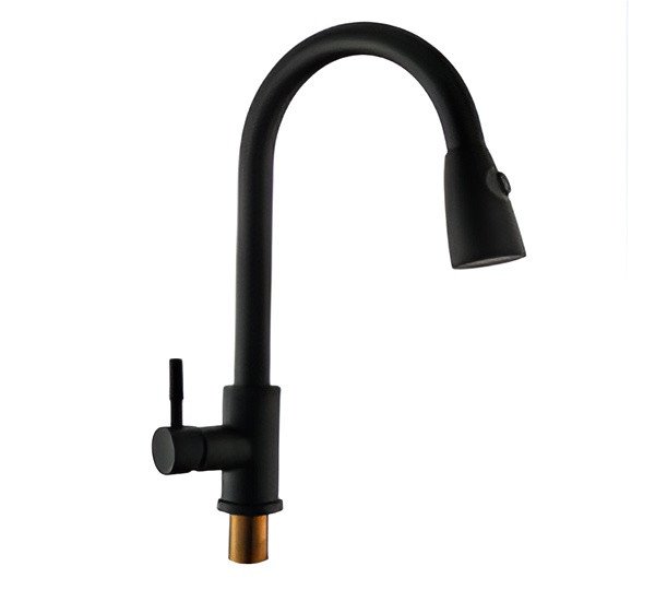Matt Black Kitchen Chrome Pull-Down Kitchen Mixer