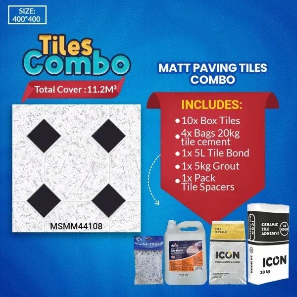 Black & White Matt Paving Tiles Combo (Msmm44108)