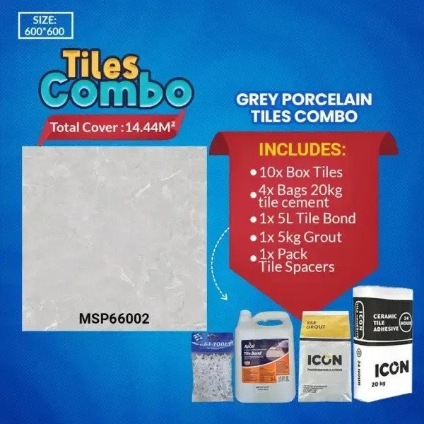 Grey Glossy Tile Combo – Porcelain – 600x600mm | A-Grade