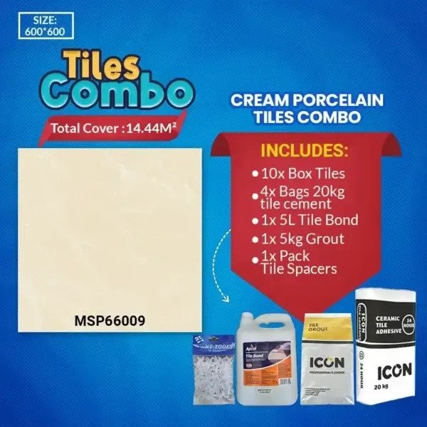Floor Tile Cream Combo – Glossy Polished – Porcelain – 600x600mm | A-Grade | MSP66009