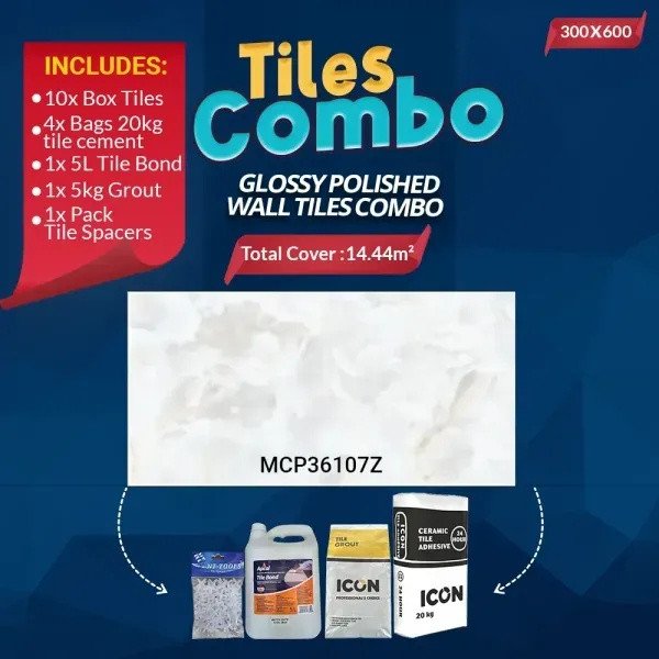 Brilliant White 300X600MM High-Gloss Wall Tile Combo Pack | MCP36017Z