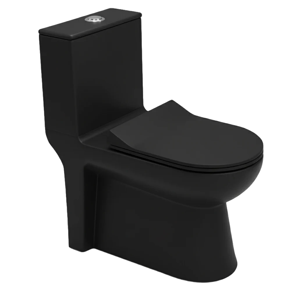 Matt Black Modern One-Piece Toilet | Soft-Close Seat | Premium Ceramic Design