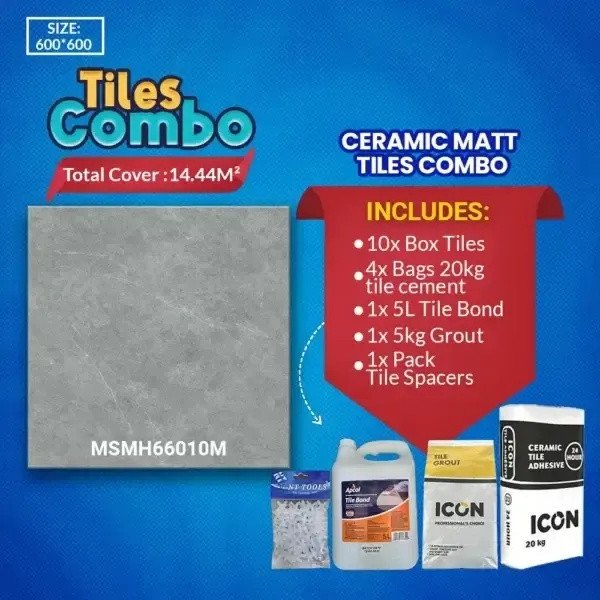 Matt Grey Floor Tile Combo-Ceramic-600x600mm | A-Grade