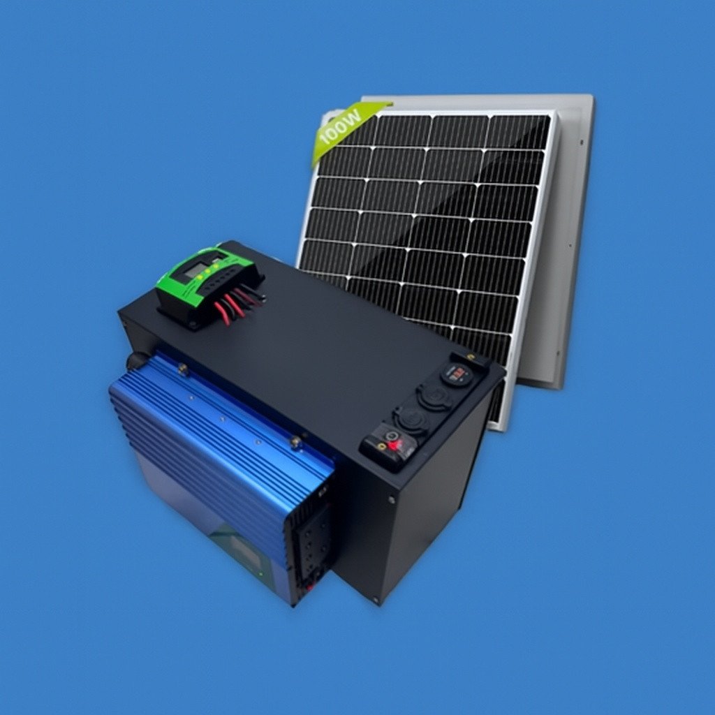 Portable Off-Grid Solar Power System with 100AH 12V Lithium Battery, 1500W Inverter, and 100W Solar Panel
