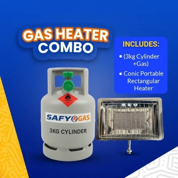 3KG Cylinder with Gas and Conic Portable Rectangular Heater